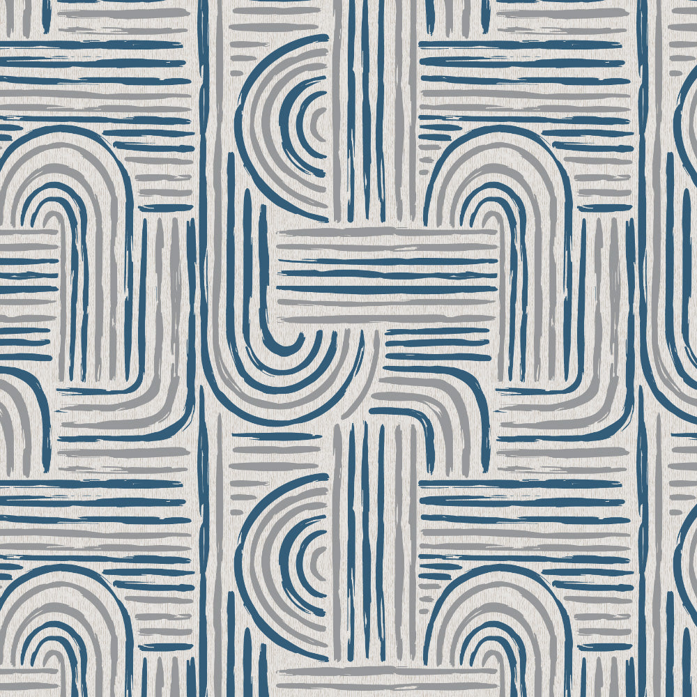 Poetic Curves Geometric Steel Blue Heavy Satin Blackout curtains Set Of 2 - (DS528D)