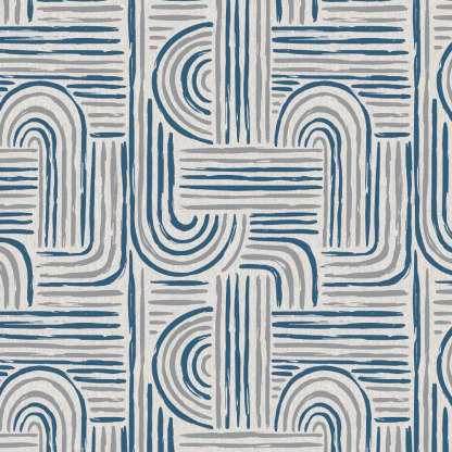 Poetic Curves Geometric Steel Blue Heavy Satin Blackout curtains Set Of 2 - (DS528D)
