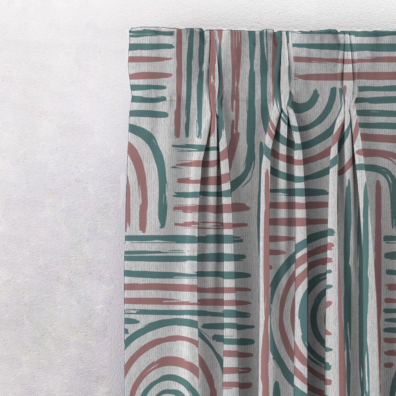 Poetic Curves Geometric Teal Heavy Satin Room Darkening Curtains Set Of 2 - (DS528E)
