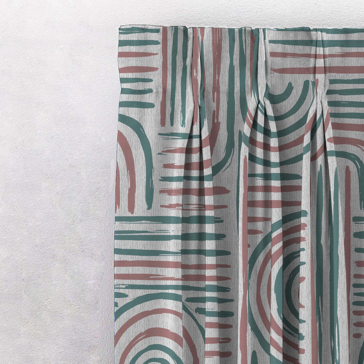 Poetic Curves Geometric Teal Heavy Satin Room Darkening Curtains Set Of 2 - (DS528E)