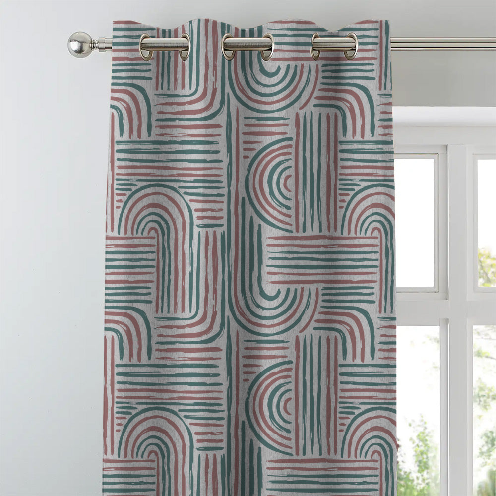 Poetic Curves Geometric Teal Heavy Satin Room Darkening Curtains Set Of 2 - (DS528E)