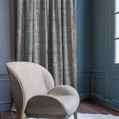 Poetic Curves Geometric Teal Heavy Satin Room Darkening Curtains Set Of 2 - (DS528E)