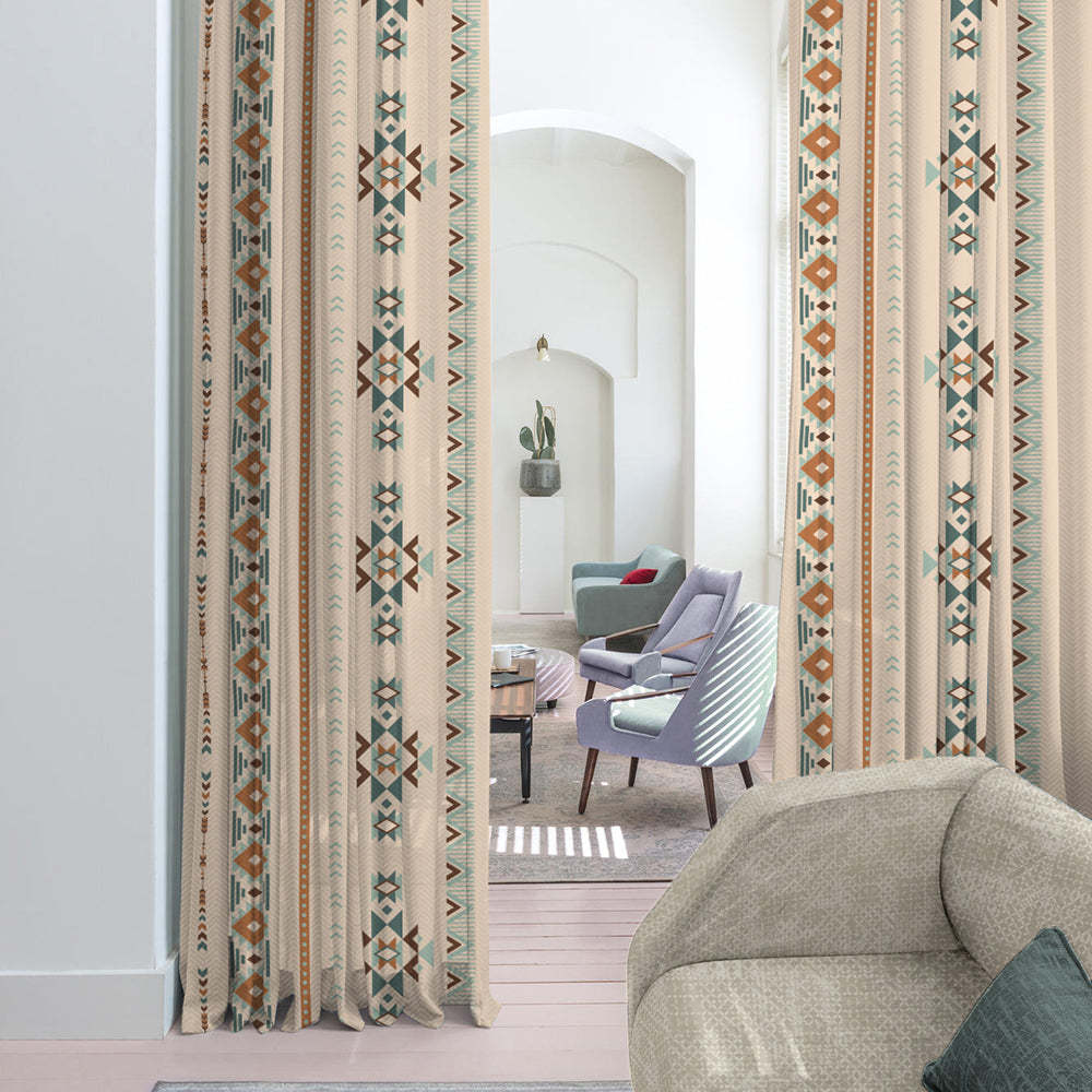 Digital Boho Printed Twill Textured Room Darkening Curtains Set Of 2 - DS529B