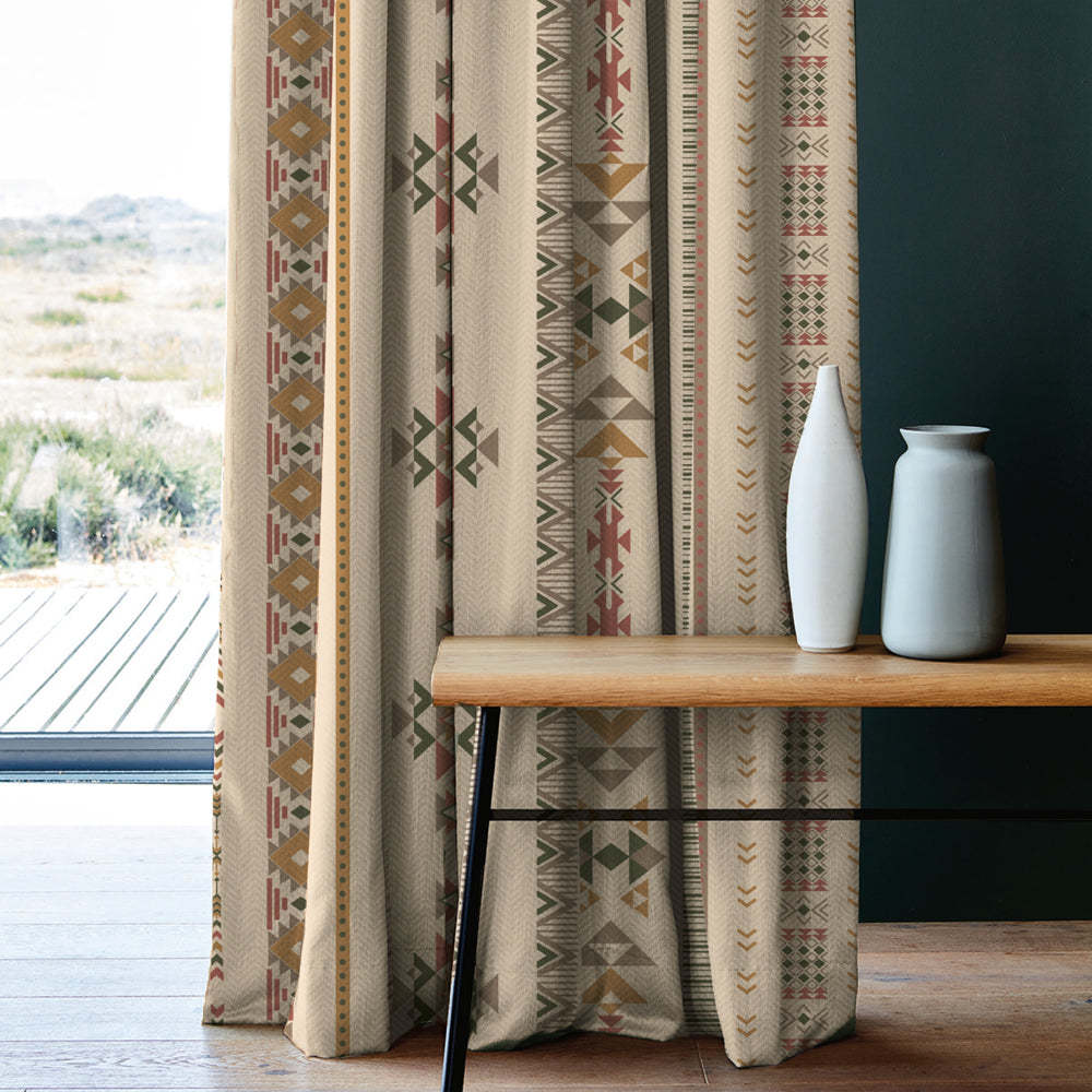 Digital Boho Printed Twill Textured Room Darkening Curtains Set Of 2 - DS529D
