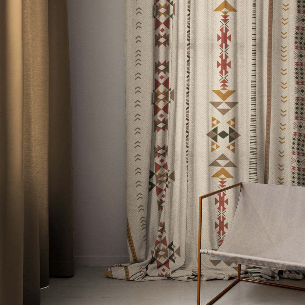 Digital Boho Printed Twill Textured Room Darkening Curtains Set Of 2 - DS529D