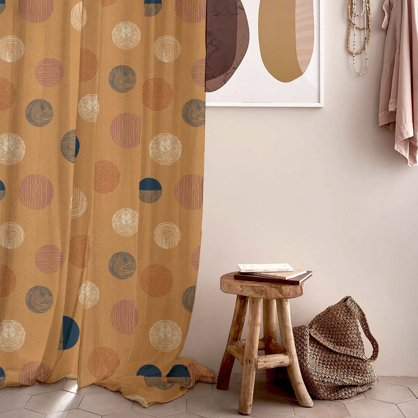Digital Boho Printed Twill Textured Room Darkening Curtains Set Of 2 - DS530A