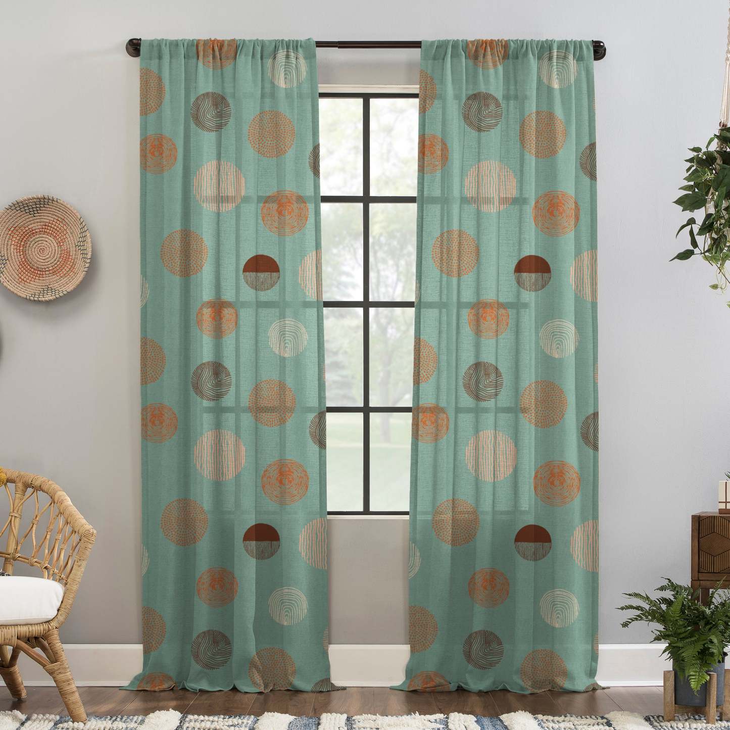 Digital Boho Printed Twill Textured Room Darkening Curtains Set Of 2 - DS530B
