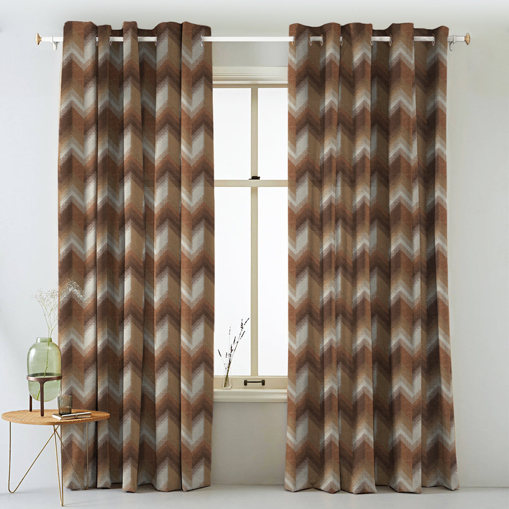Digital Boho Printed Twill Textured Room Darkening Curtains Set Of 2 - DS533A