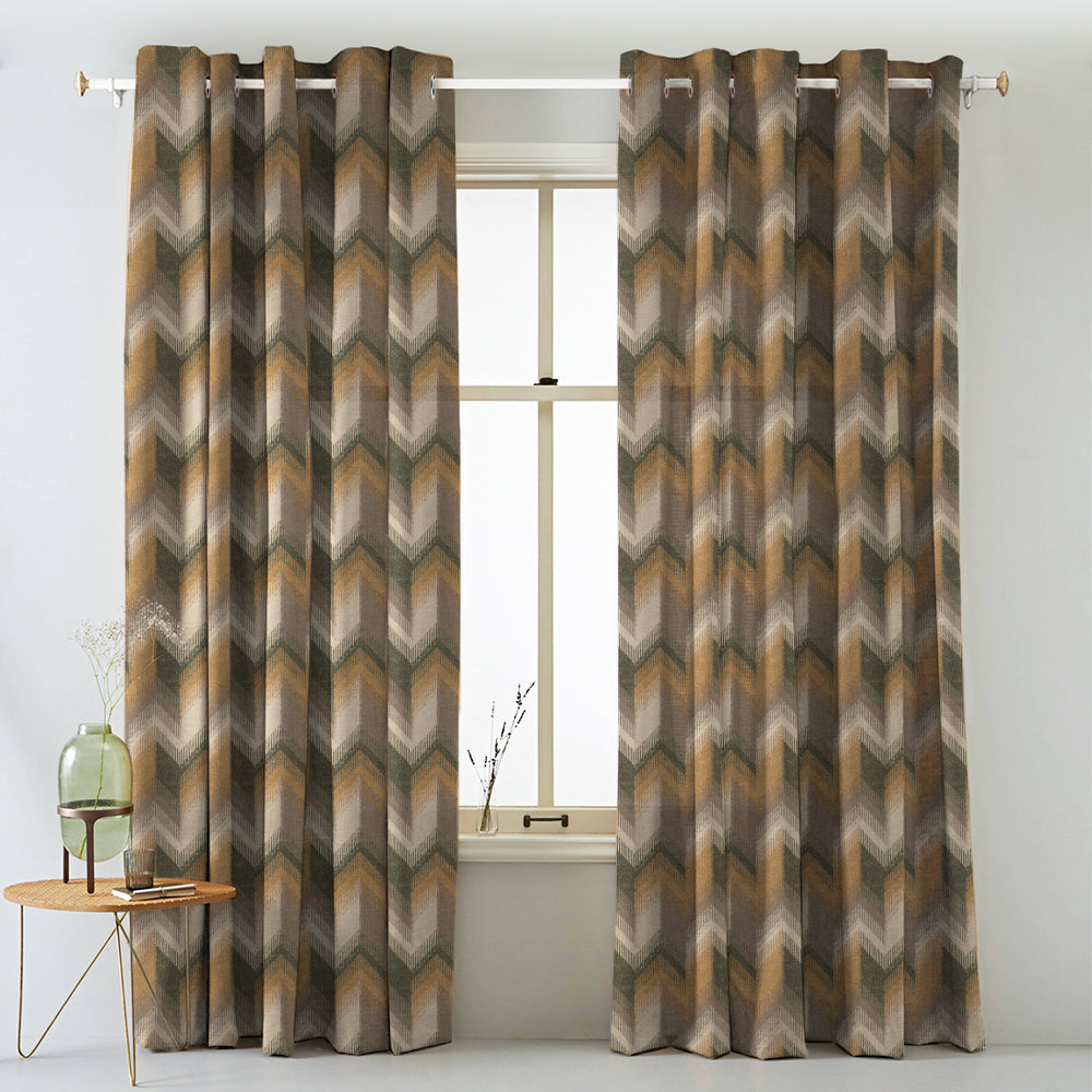 Digital Boho Printed Twill Textured Room Darkening Curtains Set Of 2 - DS533C