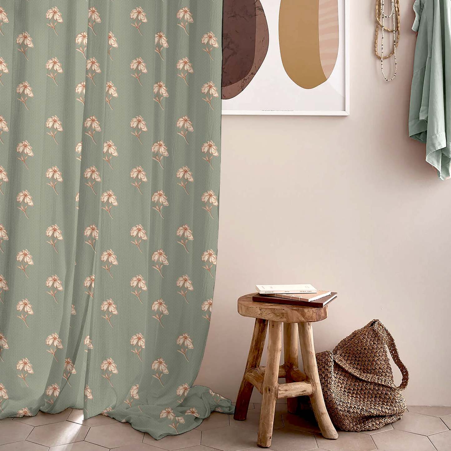 Digital Boho Printed Twill Textured Room Darkening Curtains Set Of 2 - DS534B