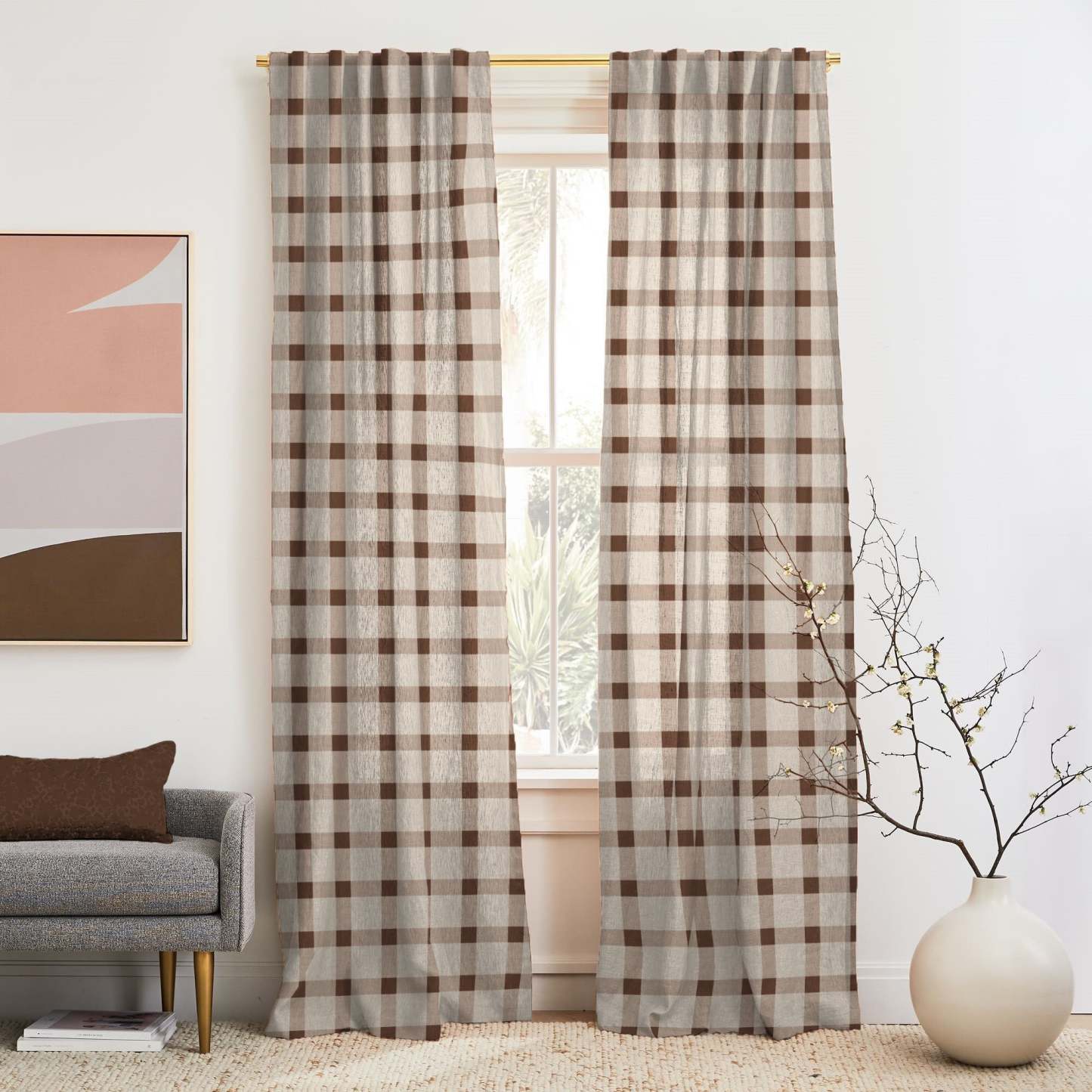 Digital Boho Printed Twill Textured Room Darkening Curtains Set Of 2 - DS535A