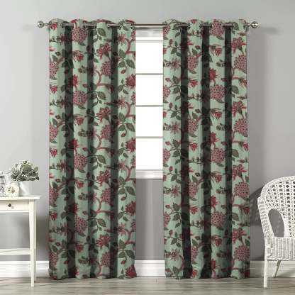 Garden Charm Floral Seafoam Green Velvet Room Darkening Curtains Set Of 2 - (DS542A)