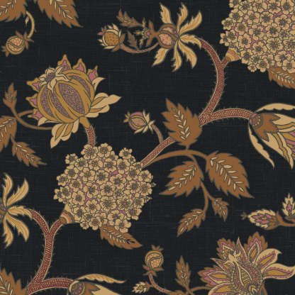 Garden Charm Floral Metal Black Shimmer Sheer Semi Transparent Curtains Set Of 2- (DS542F)