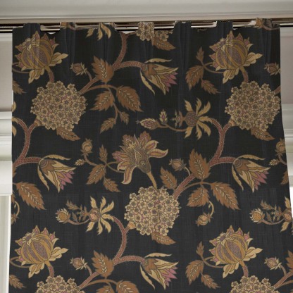Garden Charm Floral Metal Black Shimmer Sheer Semi Transparent Curtains Set Of 2- (DS542F)