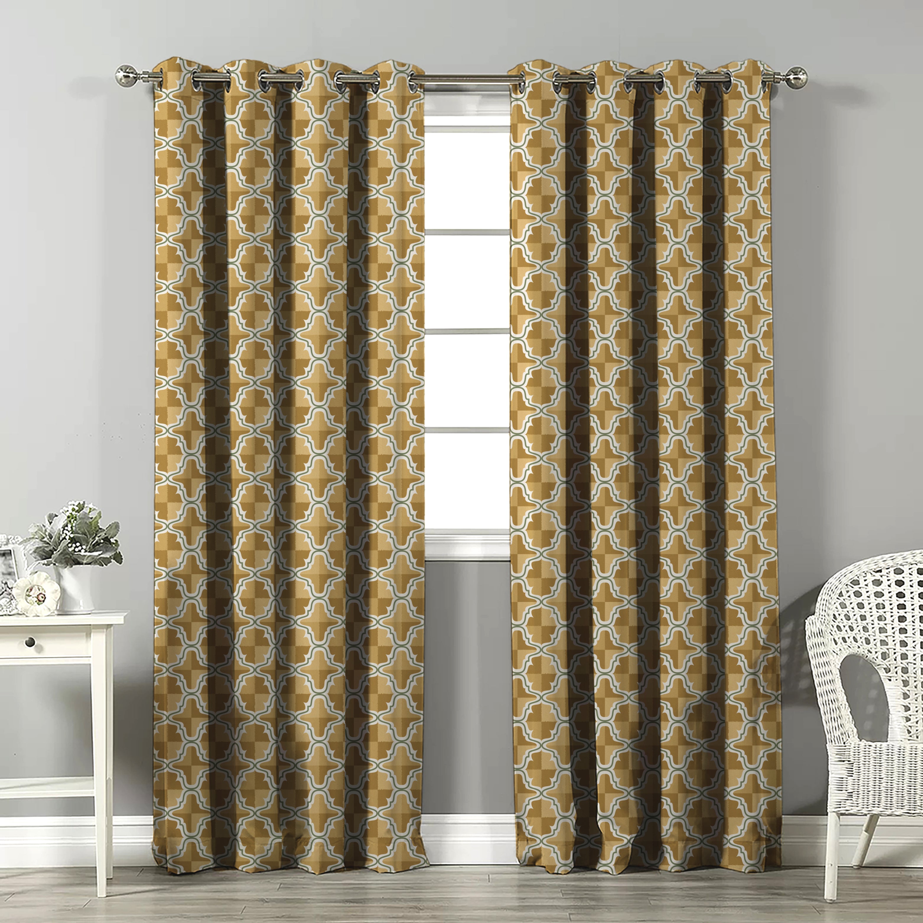 Urban Weave Geometric Corn Yellow Velvet Room Darkening Curtains Set Of 2 - (DS545E)