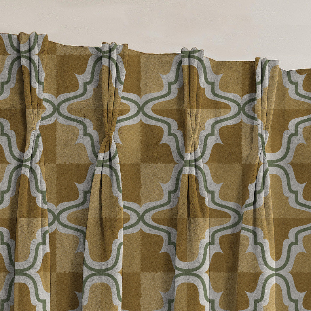 Urban Weave Geometric Corn Yellow Velvet Room Darkening Curtains Set Of 2 - (DS545E)