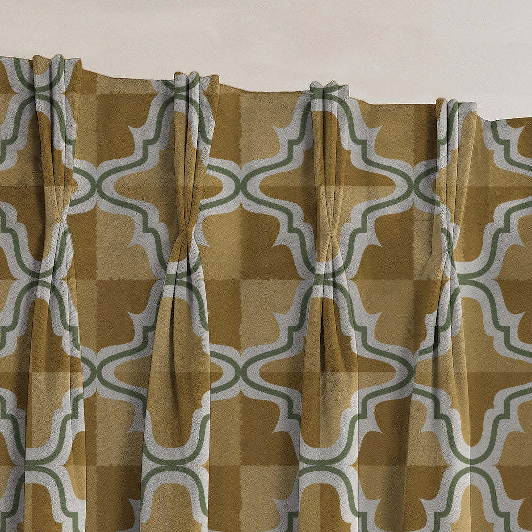 Urban Weave Geometric Corn Yellow Velvet Room Darkening Curtains Set Of 2 - (DS545E)