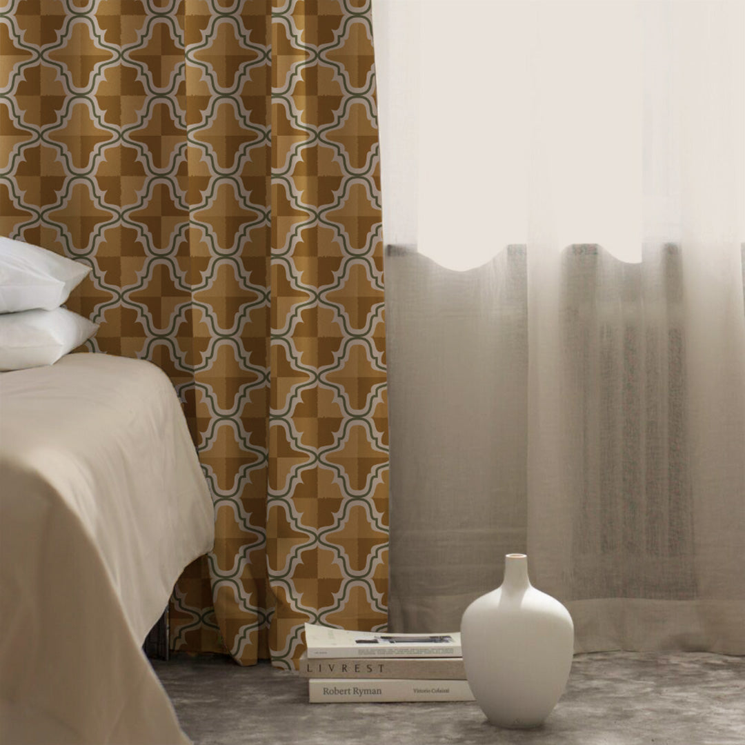 Urban Weave Geometric Corn Yellow Velvet Room Darkening Curtains Set Of 2 - (DS545E)