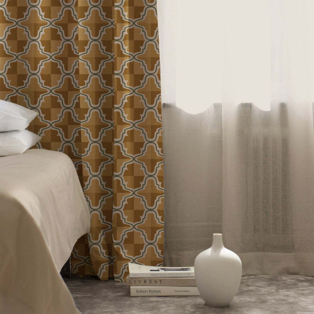 Urban Weave Geometric Corn Yellow Velvet Room Darkening Curtains Set Of 2 - (DS545E)