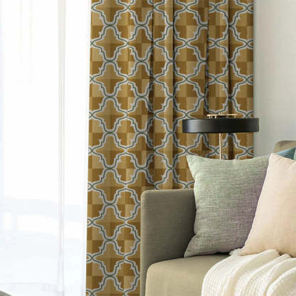 Urban Weave Geometric Corn Yellow Velvet Room Darkening Curtains Set Of 2 - (DS545E)