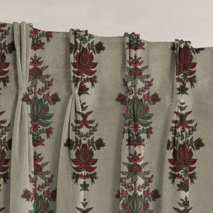 Desi Floral Indie Seafoam Green Velvet Room Darkening Curtains Set Of 2 - (DS547A)