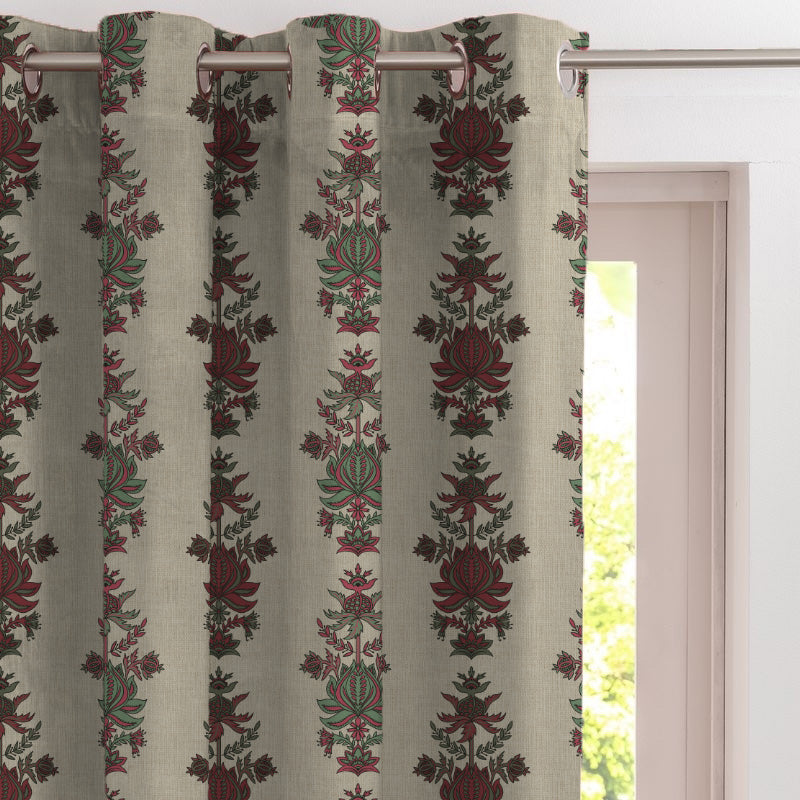 Desi Floral Indie Seafoam Green Velvet Room Darkening Curtains Set Of 2 - (DS547A)