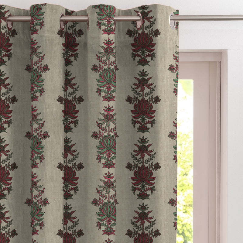 Desi Floral Indie Seafoam Green Velvet Room Darkening Curtains Set Of 2 - (DS547A)