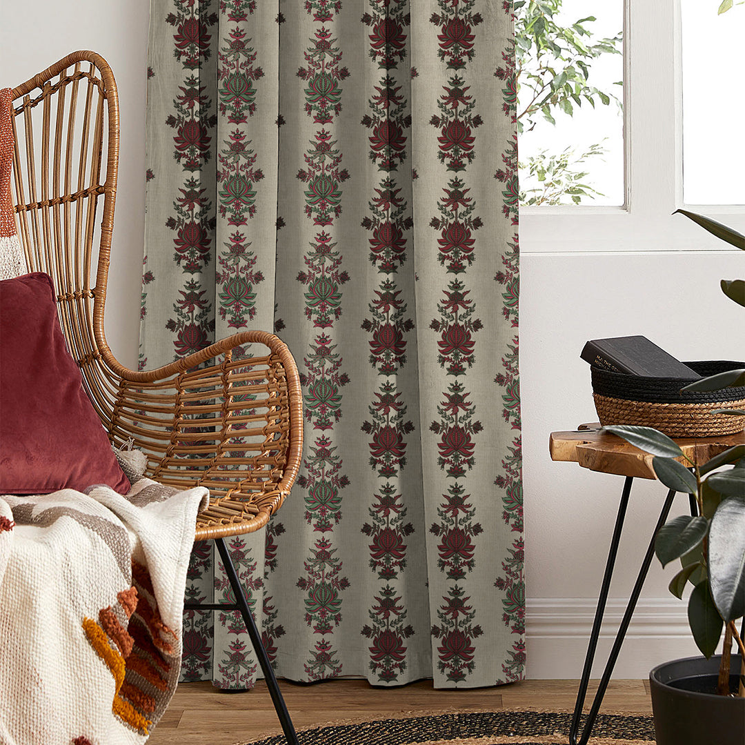 Desi Floral Indie Seafoam Green Velvet Room Darkening Curtains Set Of 2 - (DS547A)