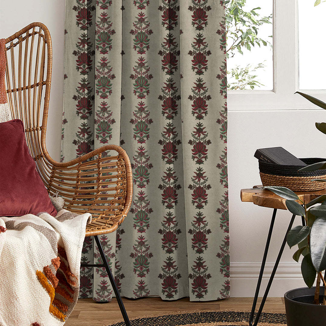 Desi Floral Indie Seafoam Green Velvet Room Darkening Curtains Set Of 2 - (DS547A)