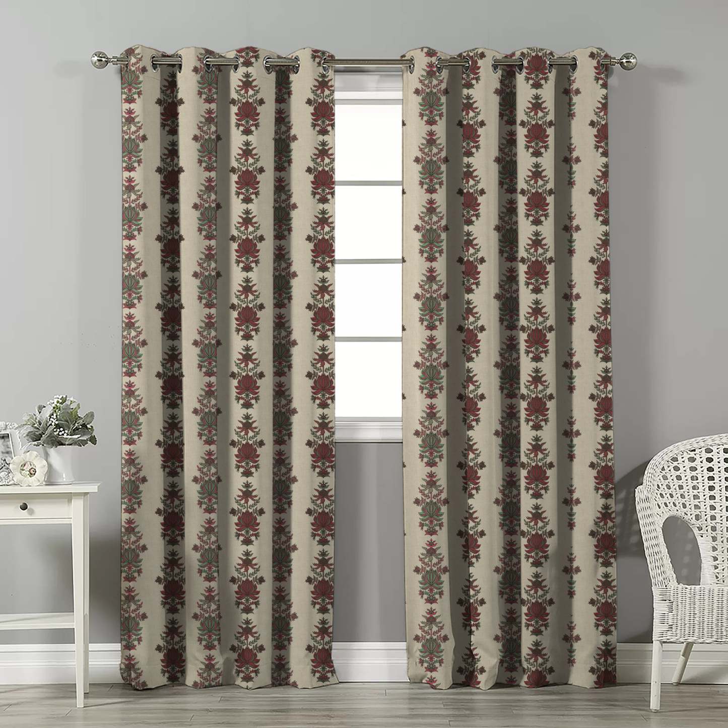 Desi Floral Indie Seafoam Green Velvet Room Darkening Curtains Set Of 2 - (DS547A)