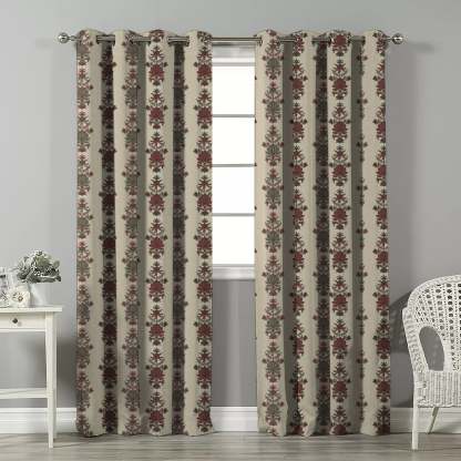 Desi Floral Indie Seafoam Green Velvet Room Darkening Curtains Set Of 2 - (DS547A)