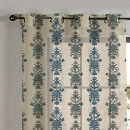 Desi Floral Indie Sand Beige Shimmer Sheer Semi Transparent Curtains Set Of 2- (DS547B)