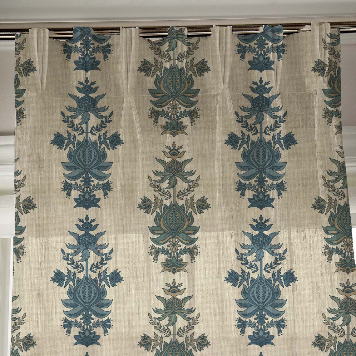 Desi Floral Indie Sand Beige Shimmer Sheer Semi Transparent Curtains Set Of 2- (DS547B)