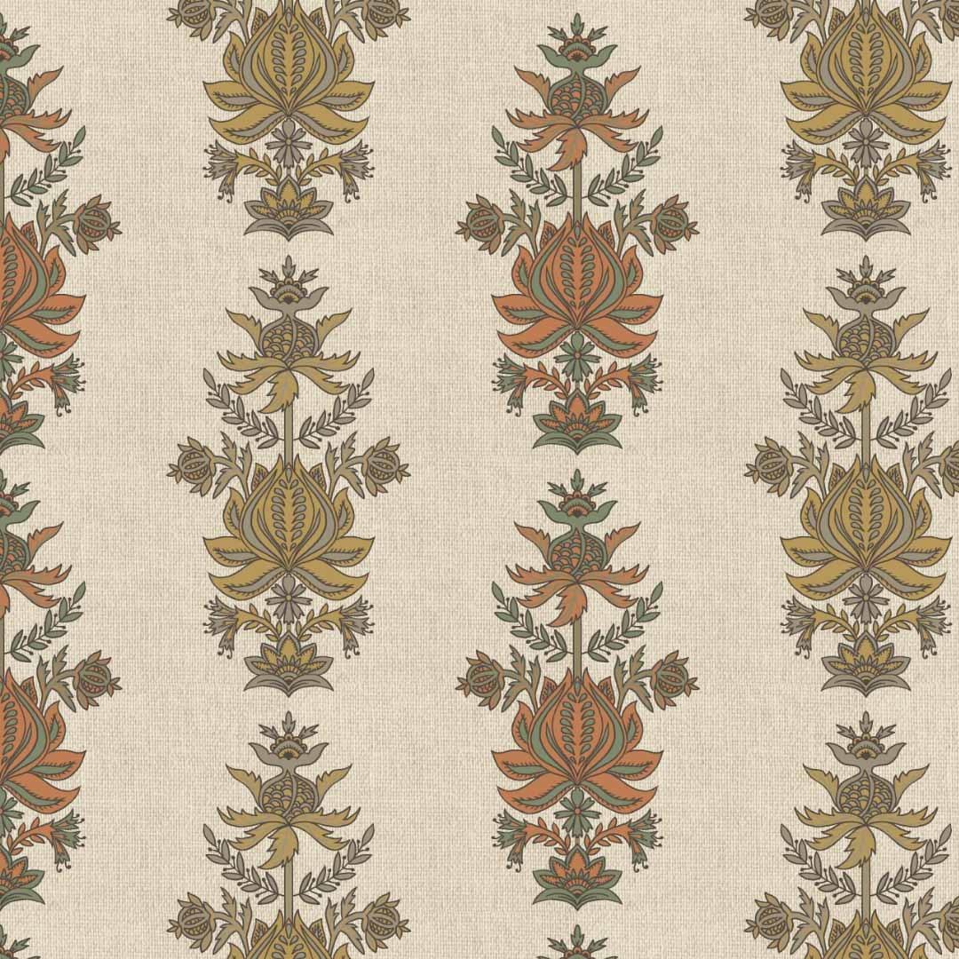 Desi Floral Indie Sand Beige Shimmer Sheer Semi Transparent Curtains Set Of 2- (DS547D)