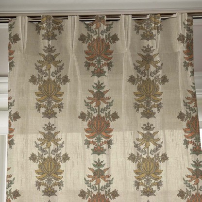 Desi Floral Indie Sand Beige Shimmer Sheer Semi Transparent Curtains Set Of 2- (DS547D)