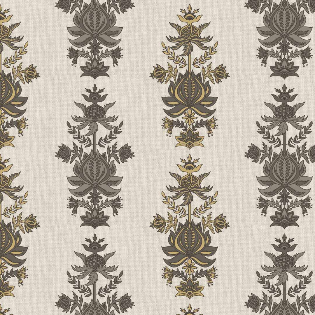 Desi Floral Indie Ash Beige Shimmer Sheer Semi Transparent Curtains Set Of 2- (DS547E)