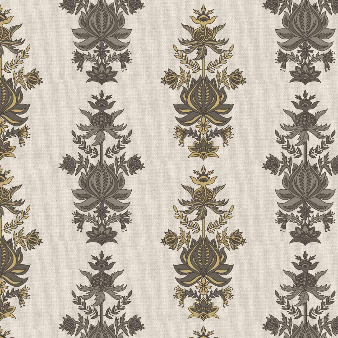 Desi Floral Indie Ash Beige Shimmer Sheer Semi Transparent Curtains Set Of 2- (DS547E)