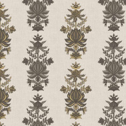 Desi Floral Indie Ash Beige Shimmer Sheer Semi Transparent Curtains Set Of 2- (DS547E)