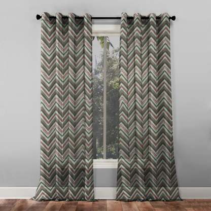 Chevron Harmony Geometric Seafoam Green Shimmer Sheer Semi Transparent Curtains Set Of 2- (DS548A)