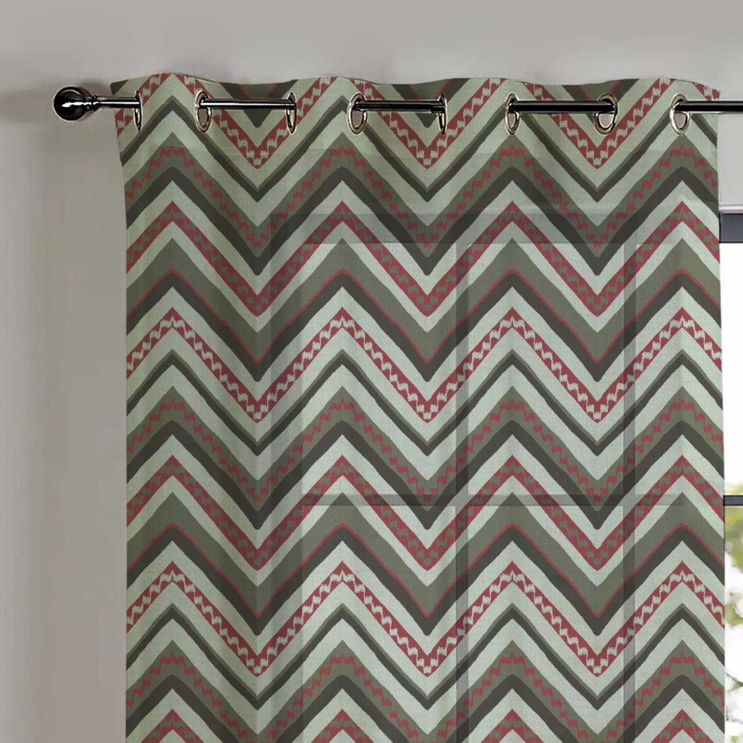 Chevron Harmony Geometric Seafoam Green Shimmer Sheer Semi Transparent Curtains Set Of 2- (DS548A)
