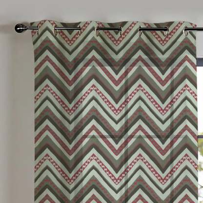 Chevron Harmony Geometric Seafoam Green Shimmer Sheer Semi Transparent Curtains Set Of 2- (DS548A)