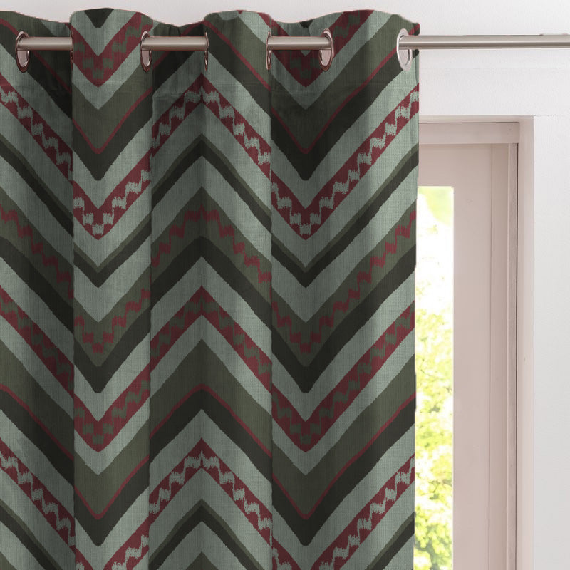 Chevron Harmony Geometric Seafoam Green Velvet Room Darkening Curtains Set Of 2 - (DS548A)