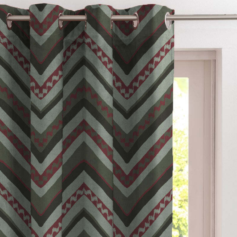 Chevron Harmony Geometric Seafoam Green Velvet Room Darkening Curtains Set Of 2 - (DS548A)