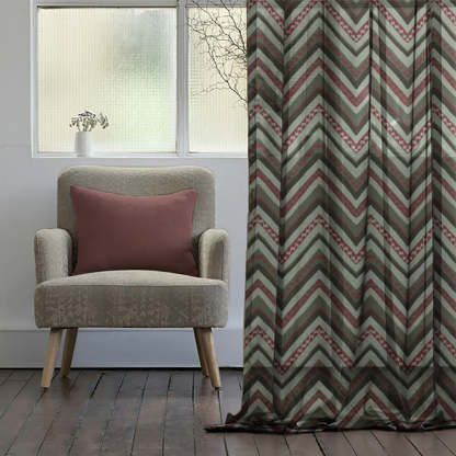 Chevron Harmony Geometric Seafoam Green Shimmer Sheer Semi Transparent Curtains Set Of 2- (DS548A)