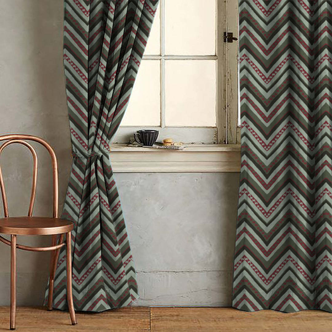 Chevron Harmony Geometric Seafoam Green Velvet Room Darkening Curtains Set Of 2 - (DS548A)