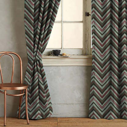 Chevron Harmony Geometric Seafoam Green Velvet Room Darkening Curtains Set Of 2 - (DS548A)