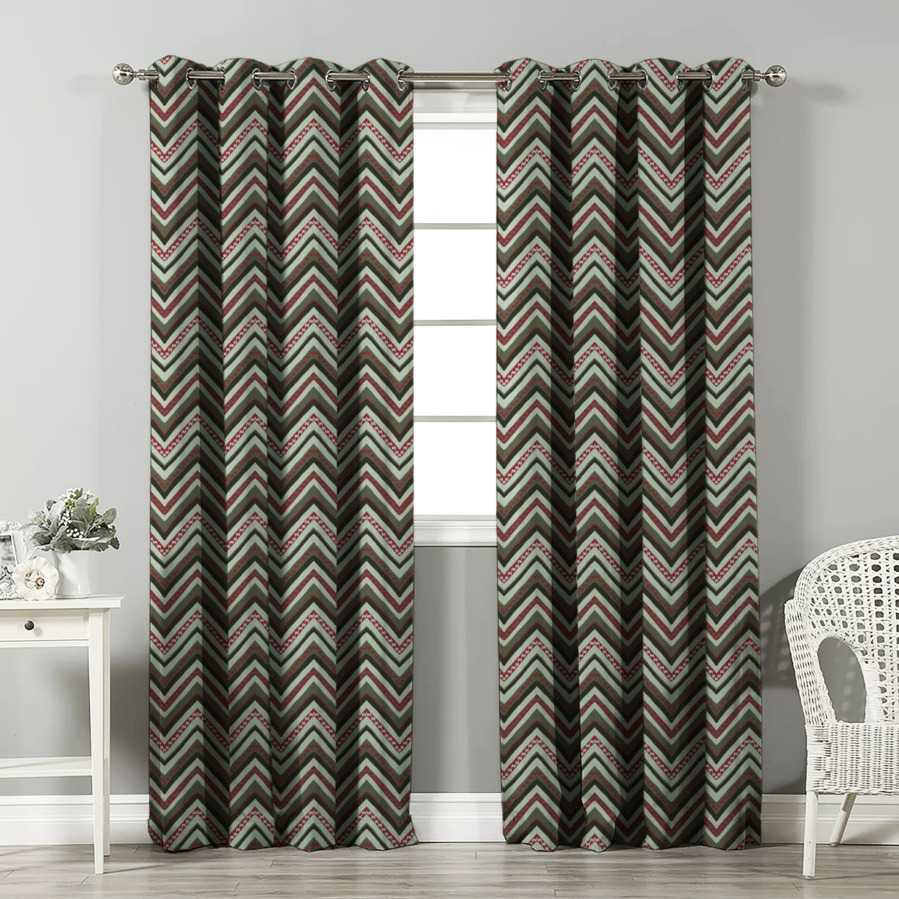 Chevron Harmony Geometric Seafoam Green Velvet Room Darkening Curtains Set Of 2 - (DS548A)