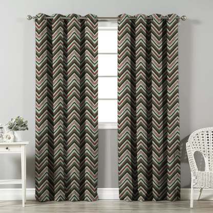 Chevron Harmony Geometric Seafoam Green Velvet Room Darkening Curtains Set Of 2 - (DS548A)
