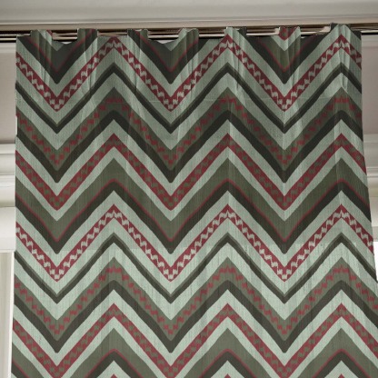 Chevron Harmony Geometric Seafoam Green Shimmer Sheer Semi Transparent Curtains Set Of 2- (DS548A)