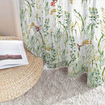Garden Grace Floral Linen Sheer Curtain Set Of 2 DS549
